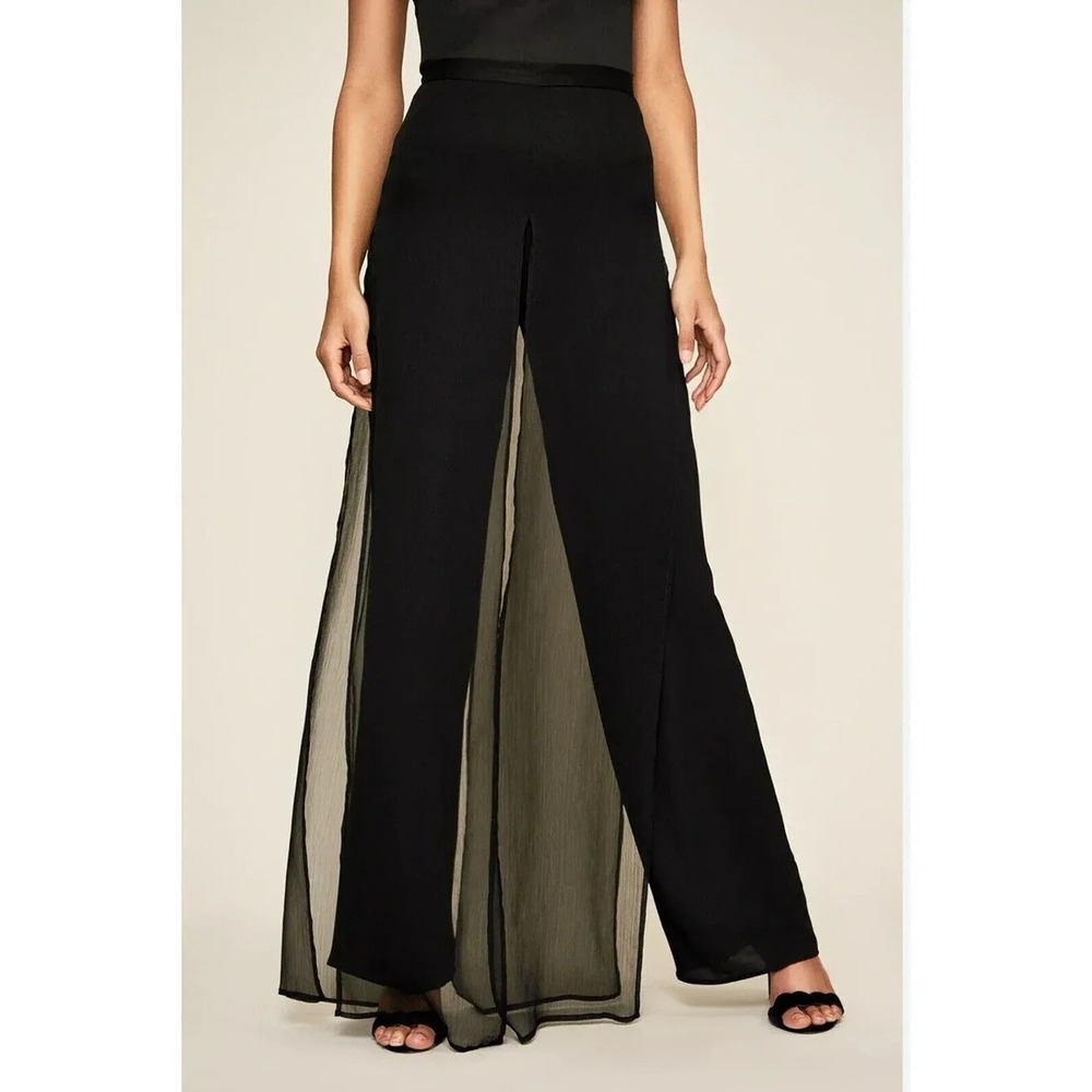 Tadashi Shoji Seaton Chiffon Sheer Panel Pants Black